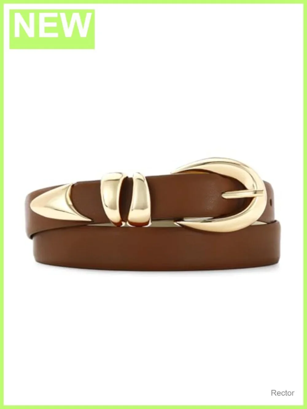 Faux Leather Women's Belt with Gold Buckle - Vintage Style